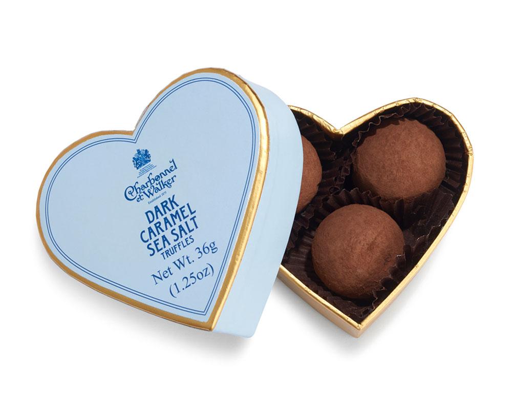 Dark Sea Salt Caramel Chocolate Truffles Mini Heart Charbonnel et