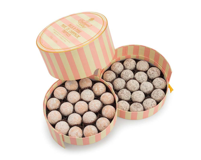Pink and Milk Marc de Champagne Luxury Striped Truffle Gift Box